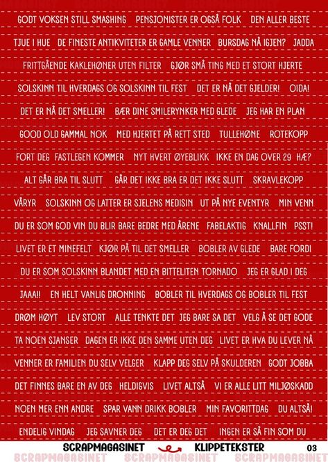 Hovedbilde Tekster 0103, RØD - Pensjonist Klippetekster A4 ...