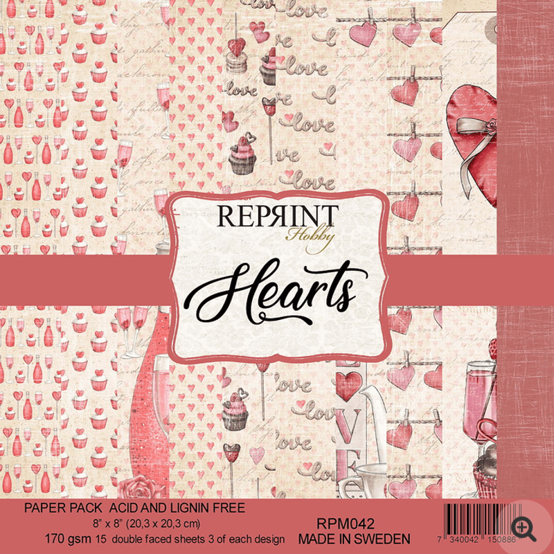 Reprint- Hearts- Blokk- 8x8inch