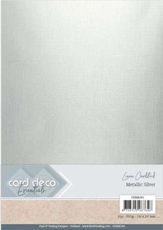 Card Deco Essentials-Metallic linen karton A4 Silver-CDEML001