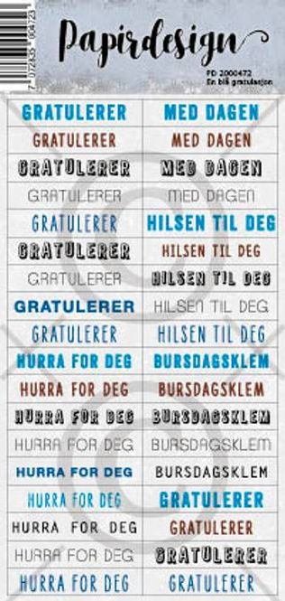 Hovedbilde Papirdesign-Klistremerke-En blå gratulasjon