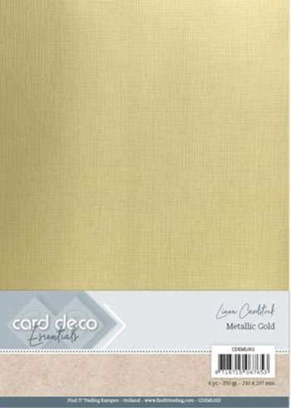 Card Deco Essentials-Metallic linen karton A4 Gull-CDEML002