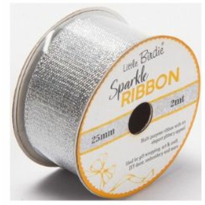 Little Birdie Glitterbånd Sølv 25mm 2m 
