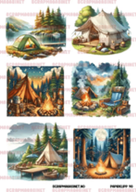 Scrapmagasinet-Papirklipp 90-Camping- papir str A4